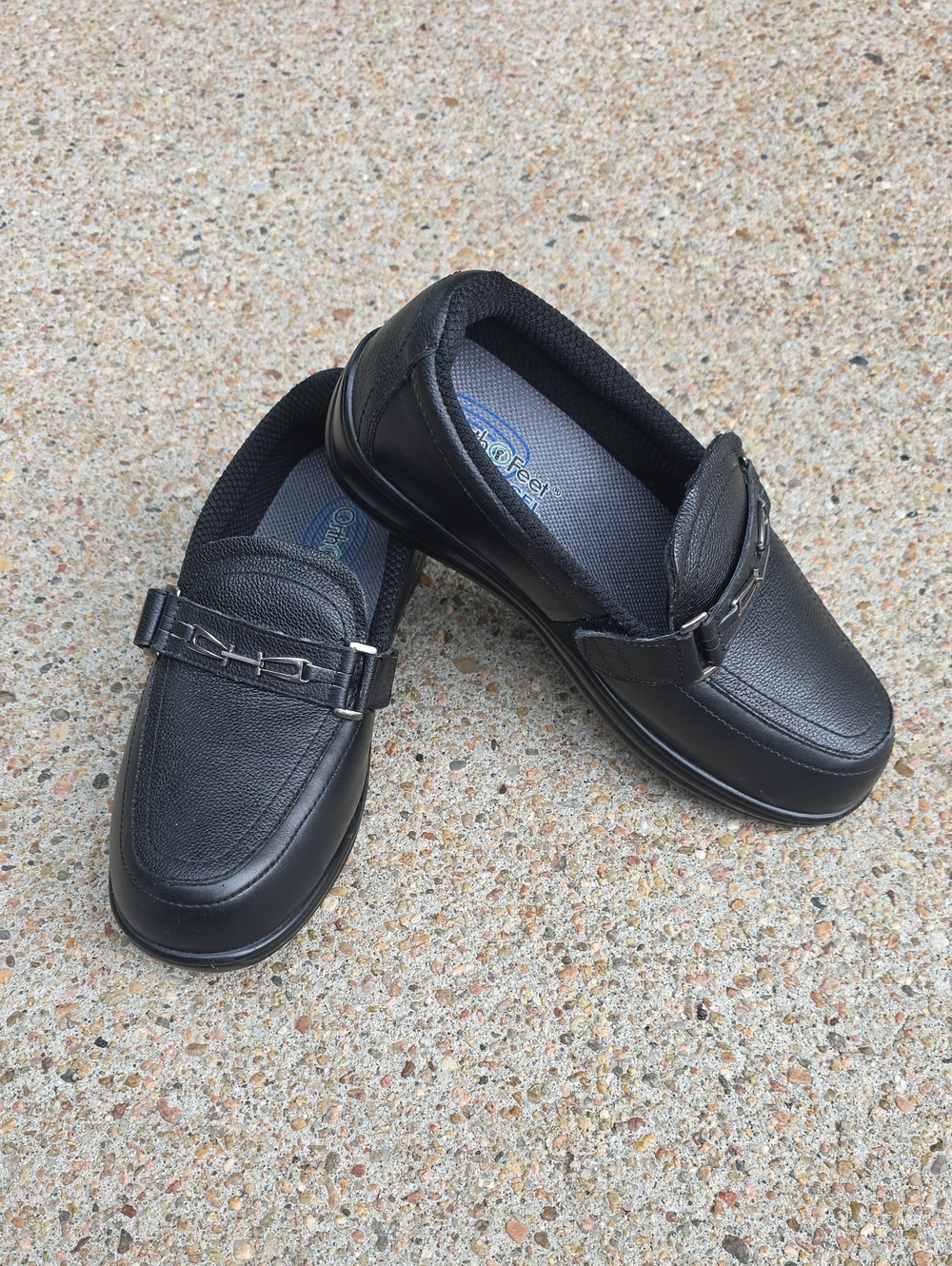 Orthofeet Chelsea Black Leather Adjustable Slip-On Loafers Size 8.5 X-Wide